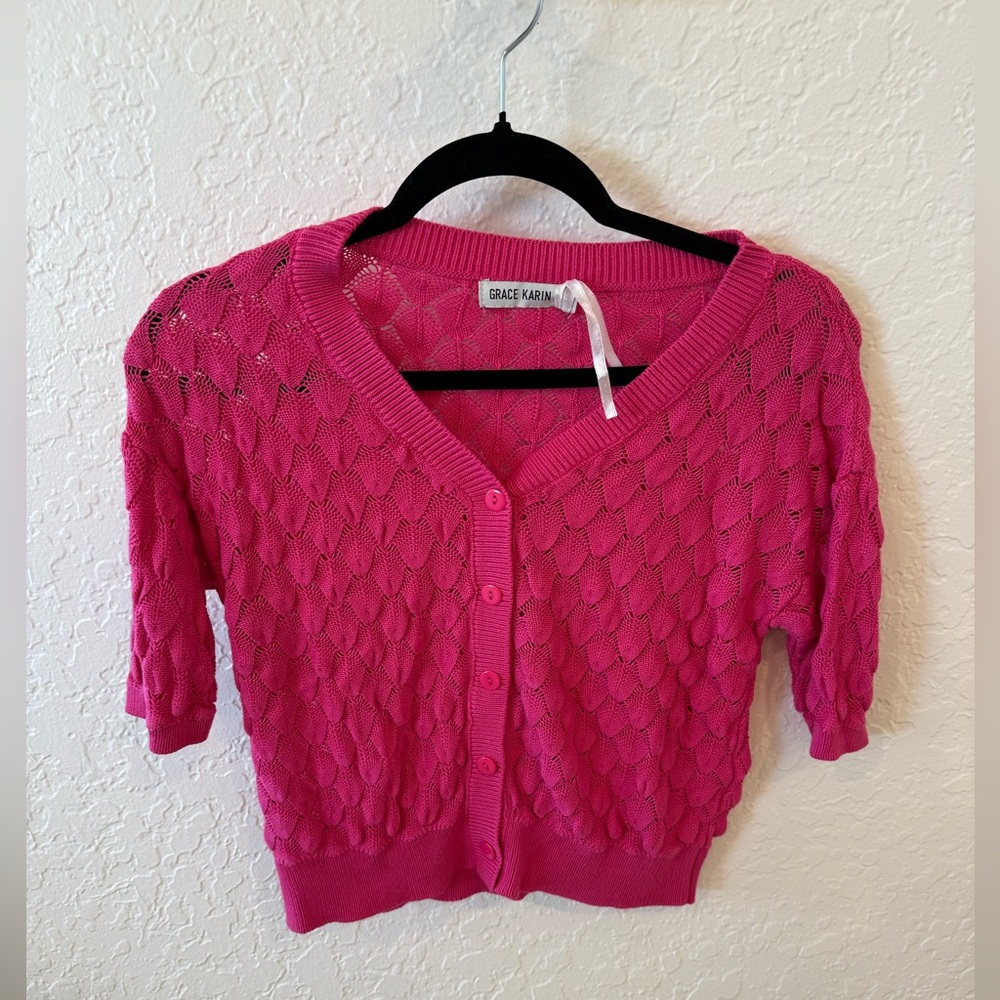 Grace Karin Pink Knit Cardigan